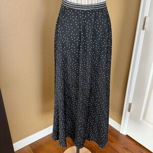 Max Studio Satin Midi Skirt | Black with White Polka Dots | Size S | NWT